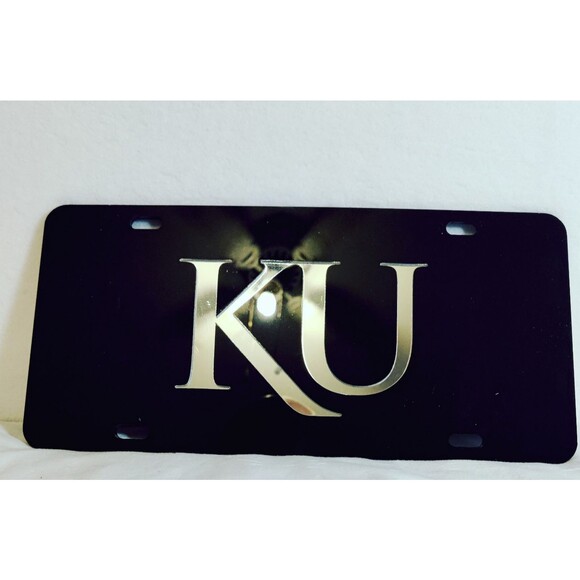UNIVERSITY OF KANSAS Jayhawks Mirrored Black KU License Plate / Car Tag NOB - Picture 1 of 6